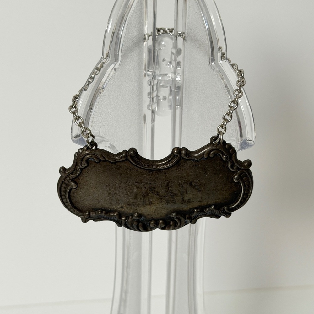 Vintage Gorham Whiskey Decanter Label Silverplate Repousse Barware Tag